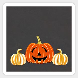 Two Pumpkins and Jack-O-Lantern Halloween Watercolor Illustration Sticker